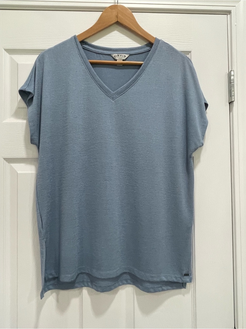 ORVIS Women's Dusty Blue V-Neck Short Sleeve Tee